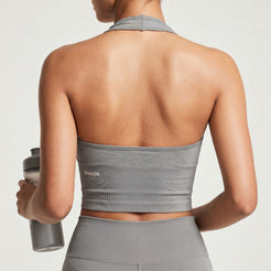 Ascend seamless halter sports bra in graphite back view