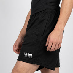 Close up of zip pocket on Surge mesh men’s training shorts in black