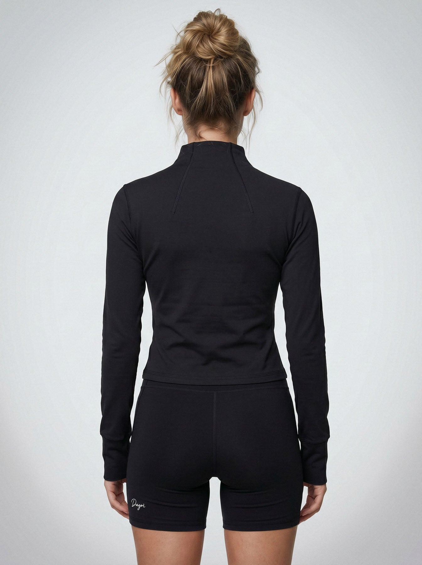 Charge women’s full zip jacket and shorts set in black back view