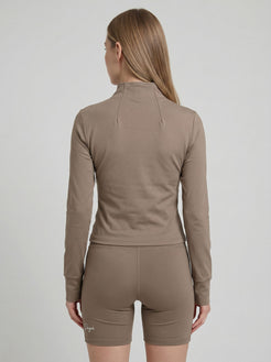 Charge women’s full zip jacket and shorts set in cocoa back view