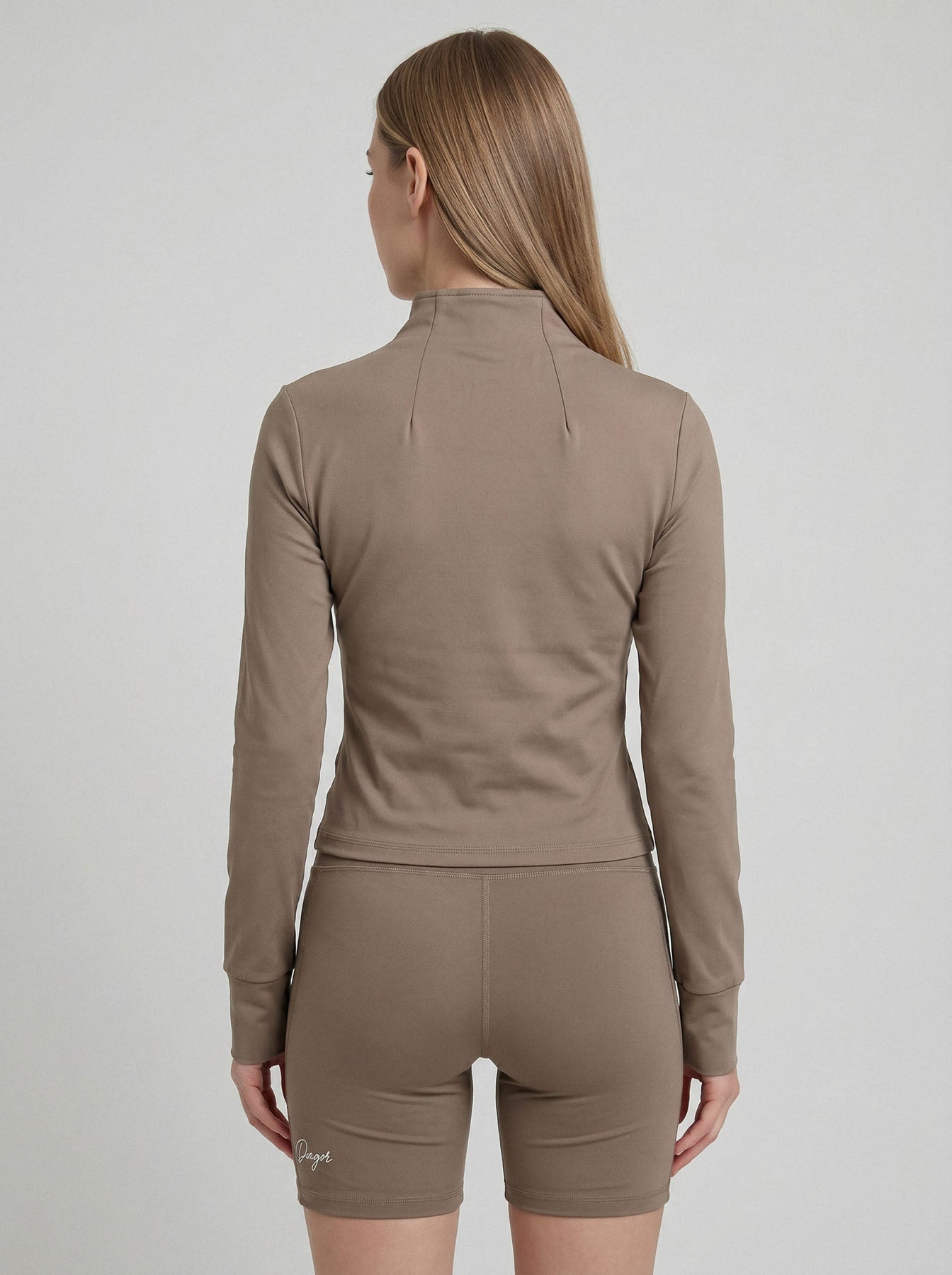 Charge women’s full zip jacket and shorts set in cocoa back view