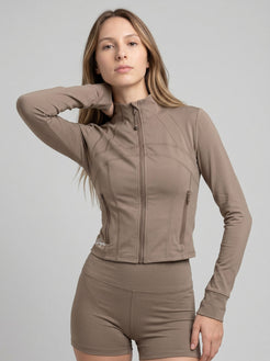 Charge women’s full zip jacket and shorts set in cocoa front view