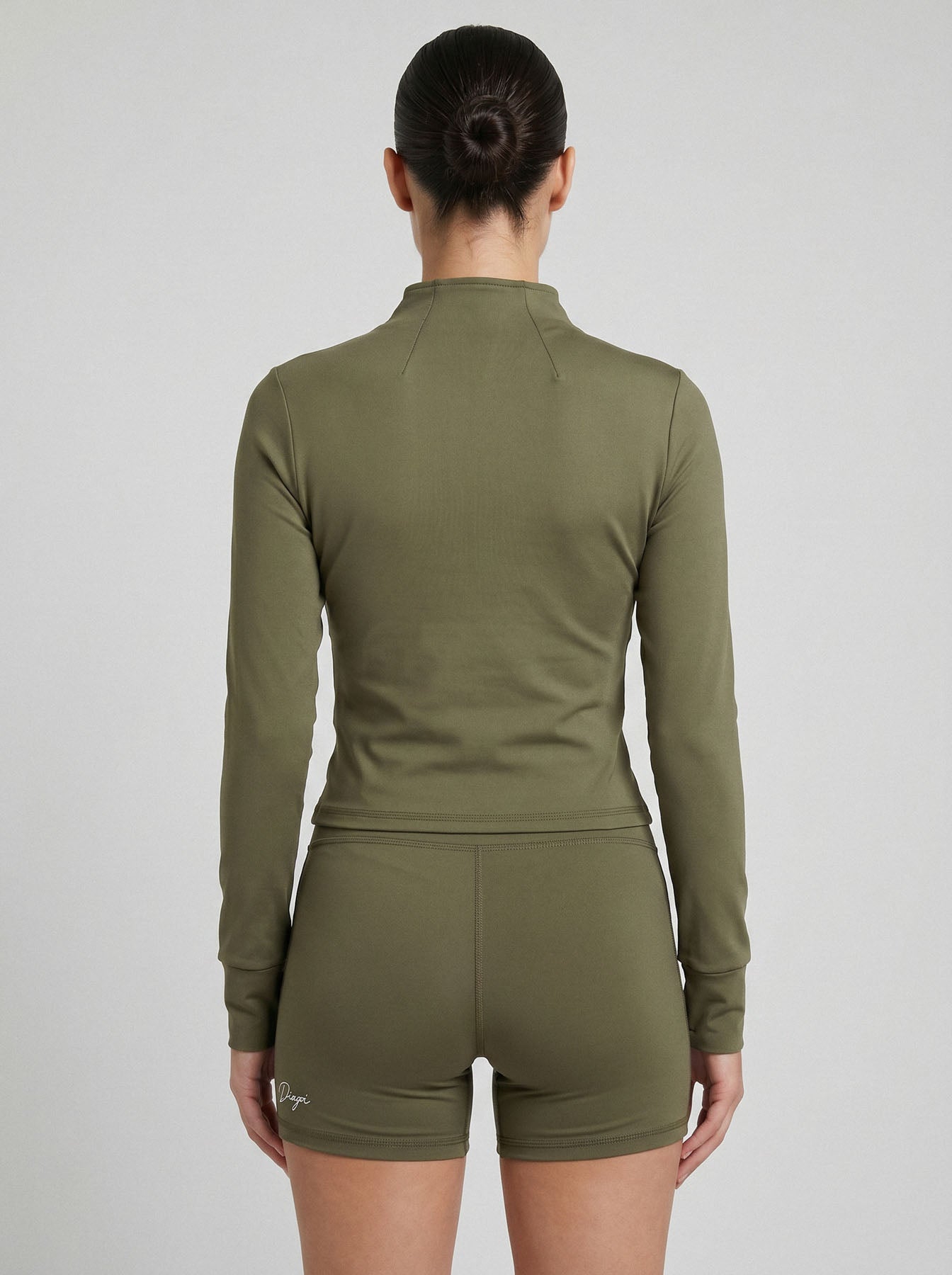 Charge women’s full zip jacket and shorts set in olive back view