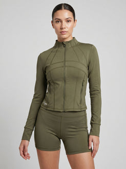 Charge women’s full zip jacket and shorts set in olive front view