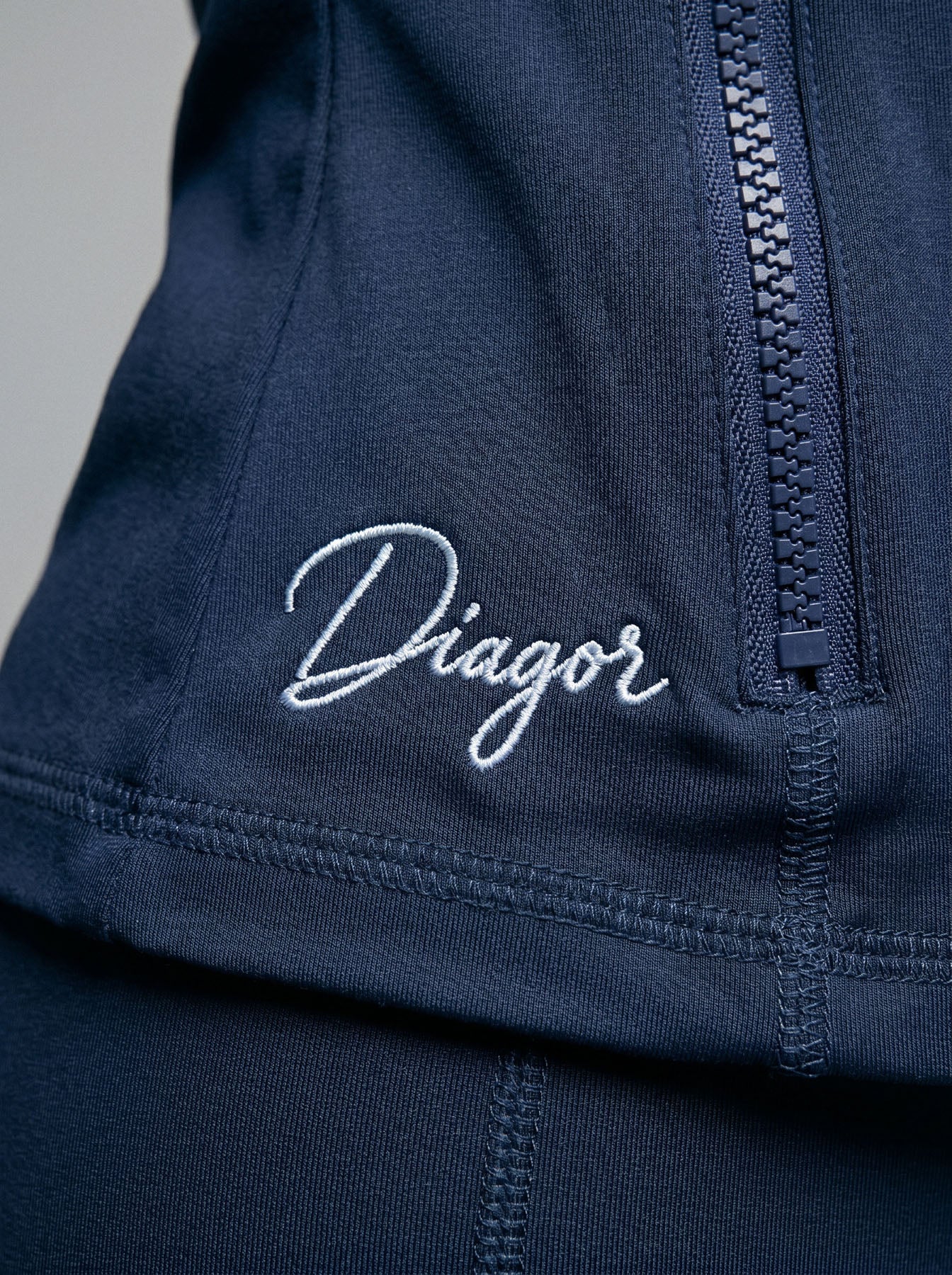 Close up of Charge women’s full zip jacket in navy