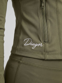 Close up of Charge women’s full zip jacket in olive